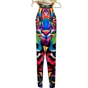Multicolor Geometric Pattern Lion Tiger Jumpsuit, Size L